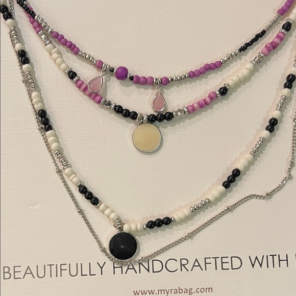 Myra Bag Pink and Black Beaded Necklace - Picture 2 of 4
